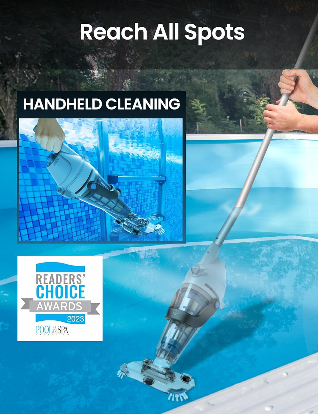 KOKIDO 2026 Rechargeable Cordless Pool Vacuum for Above Ground Pool, Stainless Steel Filter, 15GPM Flow Rate, 90mins, Dual Filters, 2 Vac Heads, Handheld Pool Cleaner Spot Clean Inground Pools, XV510