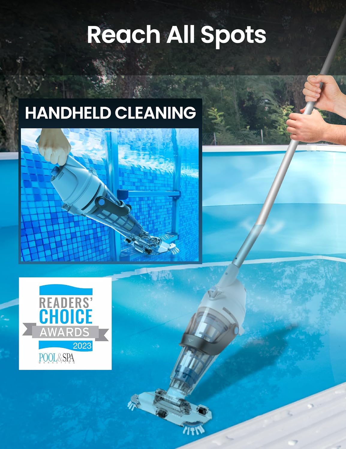 KOKIDO 2026 Rechargeable Cordless Pool Vacuum for Above Ground Pool, Stainless Steel Filter, 15GPM Flow Rate, 90mins, Dual Filters, 2 Vac Heads, Handheld Pool Cleaner Spot Clean Inground Pools, XV510