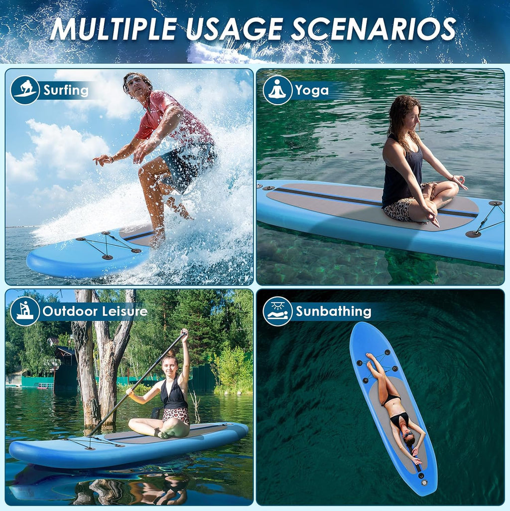 TLSUNNY 11FT Inflatable Stand Up Paddle Board, 3 Fins Paddleboard with Full SUP Accessories for All Skill Levels, Portable Two-Way Hand Pump and Carry Bag, 400LBS