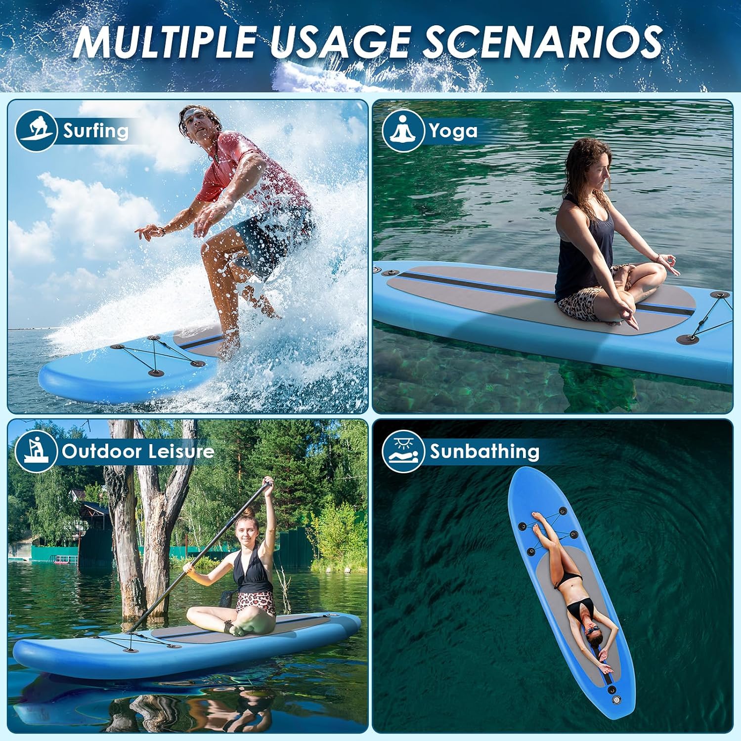TLSUNNY 11FT Inflatable Stand Up Paddle Board, 3 Fins Paddleboard with Full SUP Accessories for All Skill Levels, Portable Two-Way Hand Pump and Carry Bag, 400LBS