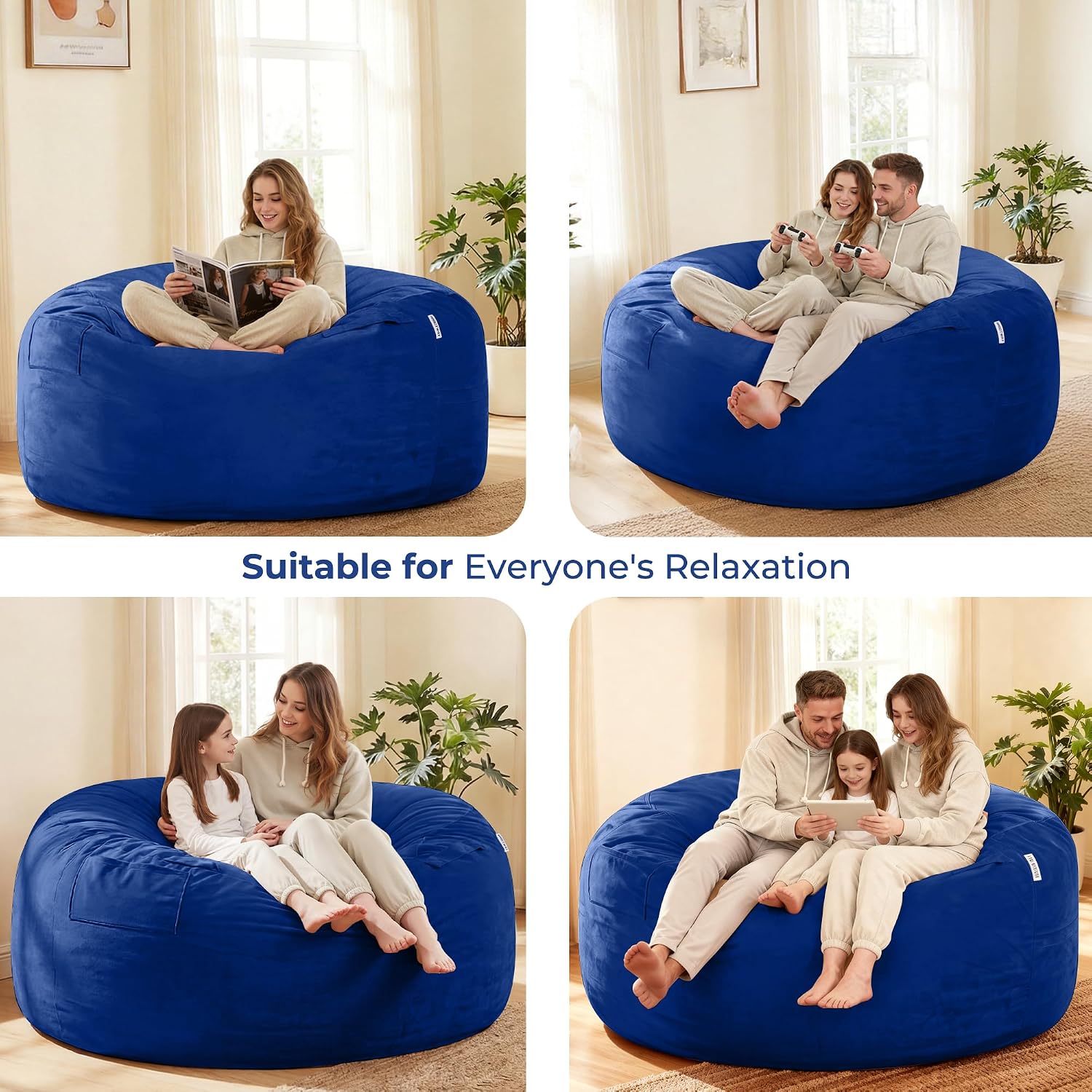 HABUTWAY Bean Bag Chair: Giant 6' Memory Foam Furniture Bean Bag Chair with Microfiber Cover - 6Ft,Blue