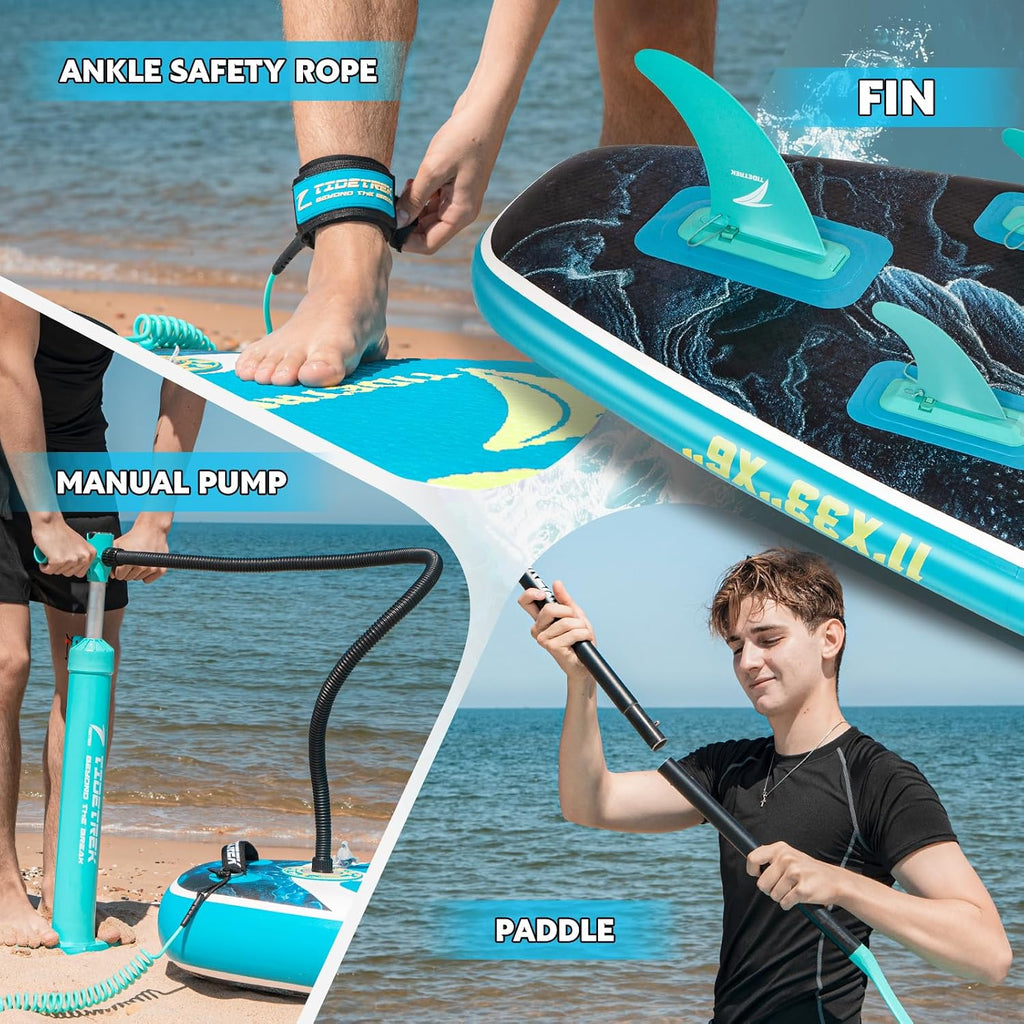 11'/11'6' x 33'/34' x 6' Inflatable SUP Paddle Board – Extra-Wide, Stable Stand Up Paddle Board with Premium Full Accessory Set for Adults & Youth