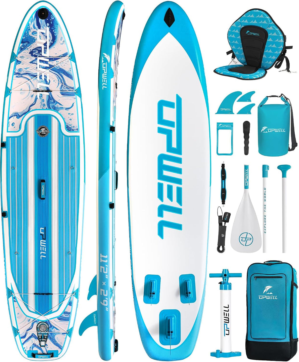 UPWELL 11'2'/11'6'Stand Up Paddle Board for Youth & Adults, Inflatable Paddle Board with Stable Design, Premium SUP Accessories, Backpack, Paddle, Leash, Pump, Fins