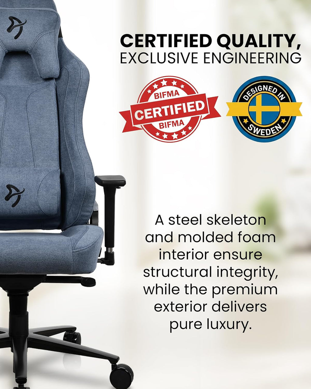Arozzi Vernazza Soft Fabric Durable Upholstery Ergonomic Office and Gaming Chair with High-Level Features Like 3D Armrests and a Pro Mechanism Along with Soft Neck & Lumbar Support Pillows-Blue
