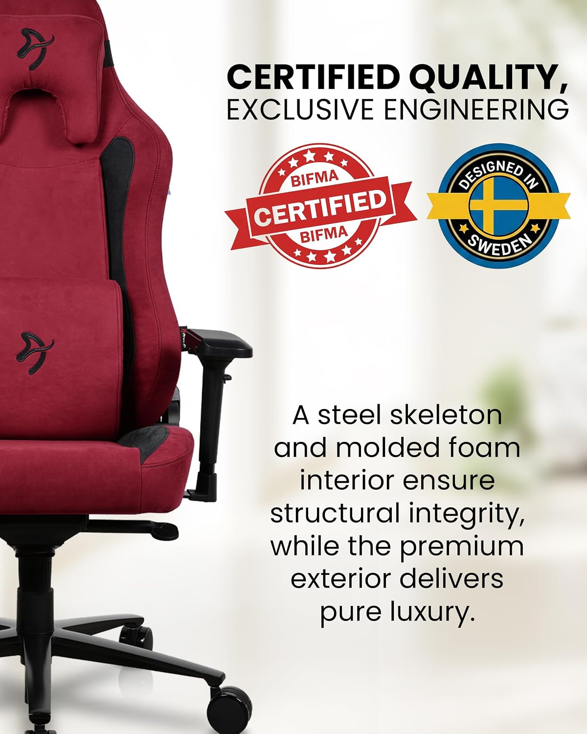Arozzi Vernazza Supersoft Upholstery Material has a Unique Velvety Texture That is Fluid-Repellant and Breathable with Memory Foam Lumbar Support and 4D Armrest for Office and Gaming Chair - Bordeaux