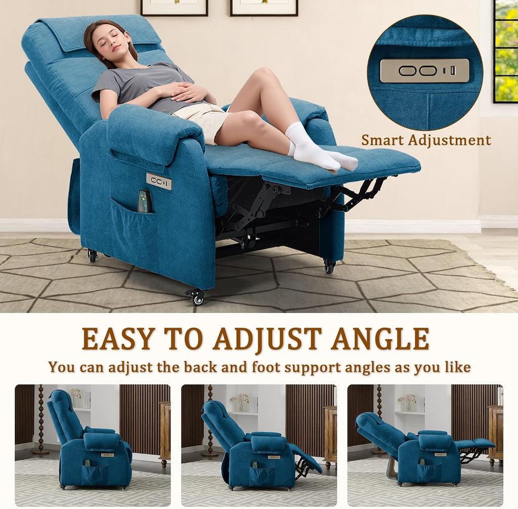 Korser Adult Electric Recliner, Roller Recliner for Small Spaces, Electric Chair with Massage and Heating Functions, USB and Type-C Charging Ports, Fabric Recliners for Living Room and Bedroom