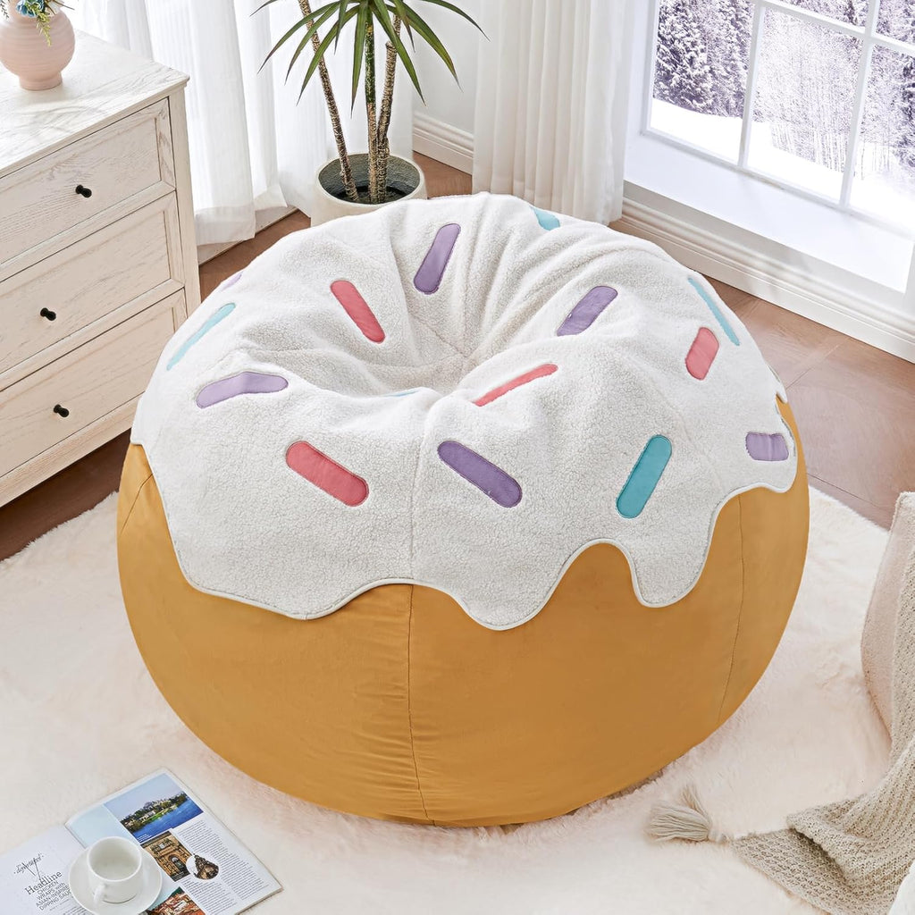 Donut Bean Bag Chair - Cute Bean Bag Sofa with Filler - Ideal for Girls Room and Dorm Decor - Oversized Lounge Chair for Teens and Kids - Plush BeanBag Furniture for Bedroom Living Room - 41inch