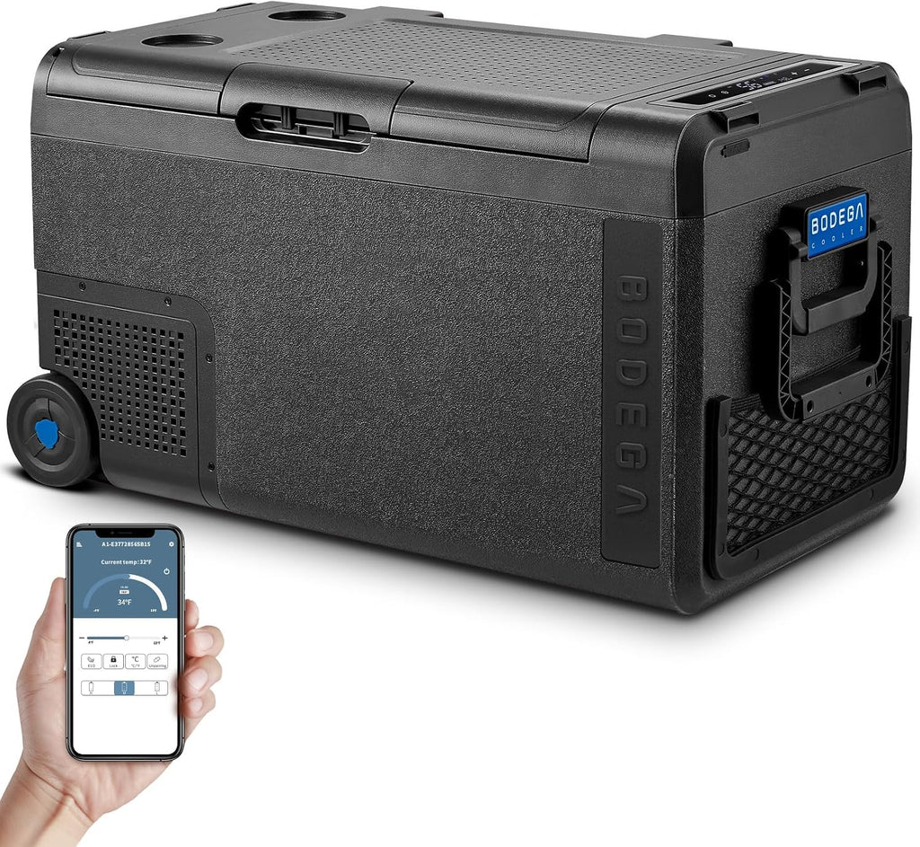 BODEGACOOLER 12 Volt Car Refrigerator, Portable Freezer WIFI APP Control, 40Quart (38L) Car Fridge -4℉-68℉, Electric Cooler 12/24V DC 100-240V AC for Outdoor, Truck, RV, Vehicles, Camping, Travel