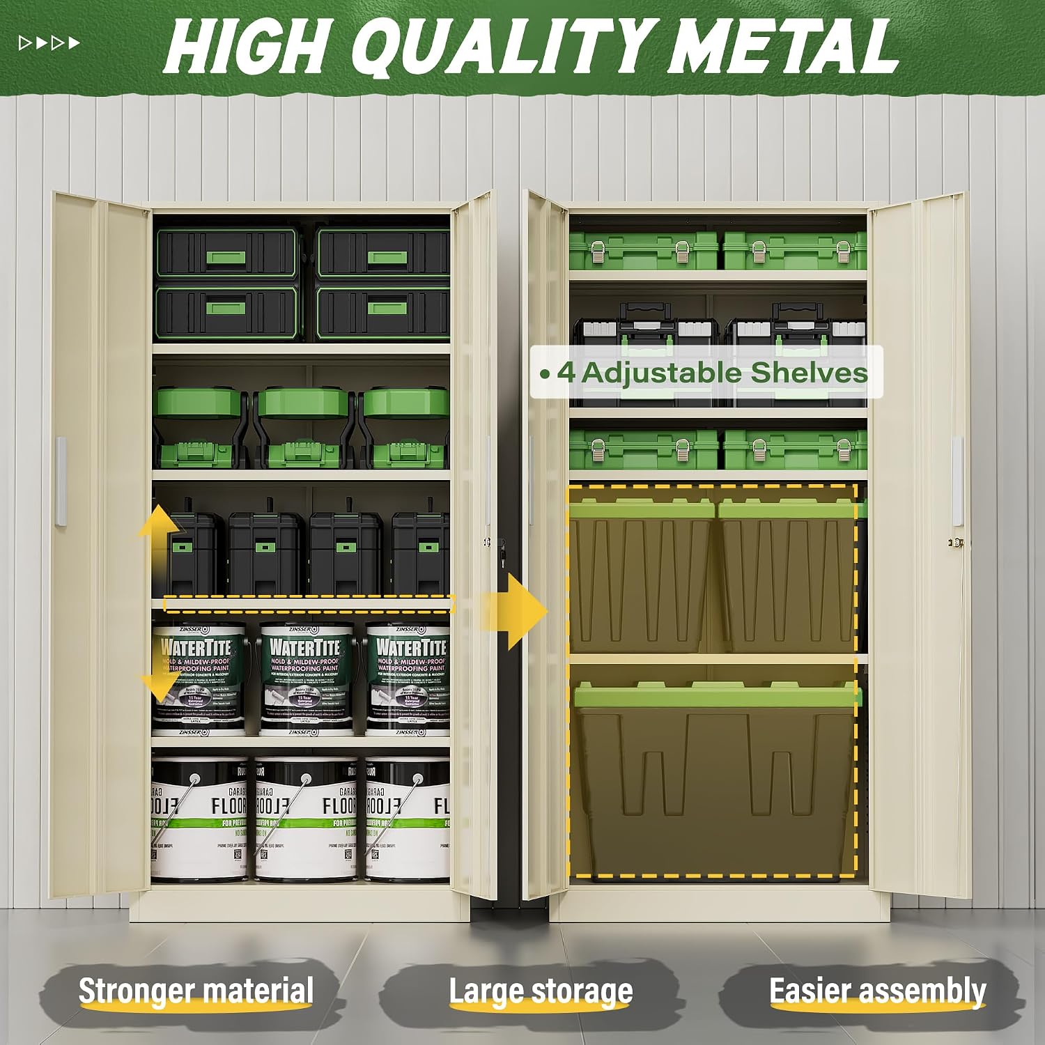Greenvelly Metal Storage Cabinet, Gray Steel Garage Cabinet with Doors and Adjustable Shelves, Metal Cabinet with Lock,Garage Cabinets and Storage System for Garage,Home Office,School