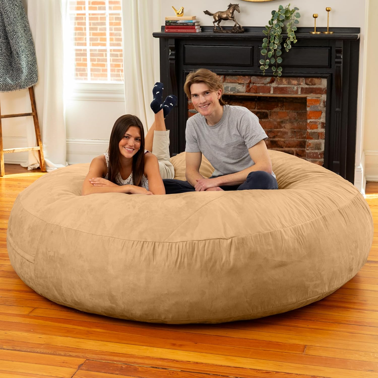 Jaxx 6 Foot Cocoon - 2-in-1 Convertible Bean Bag Bed & Large Bean Bag Chair for Adults, Camel