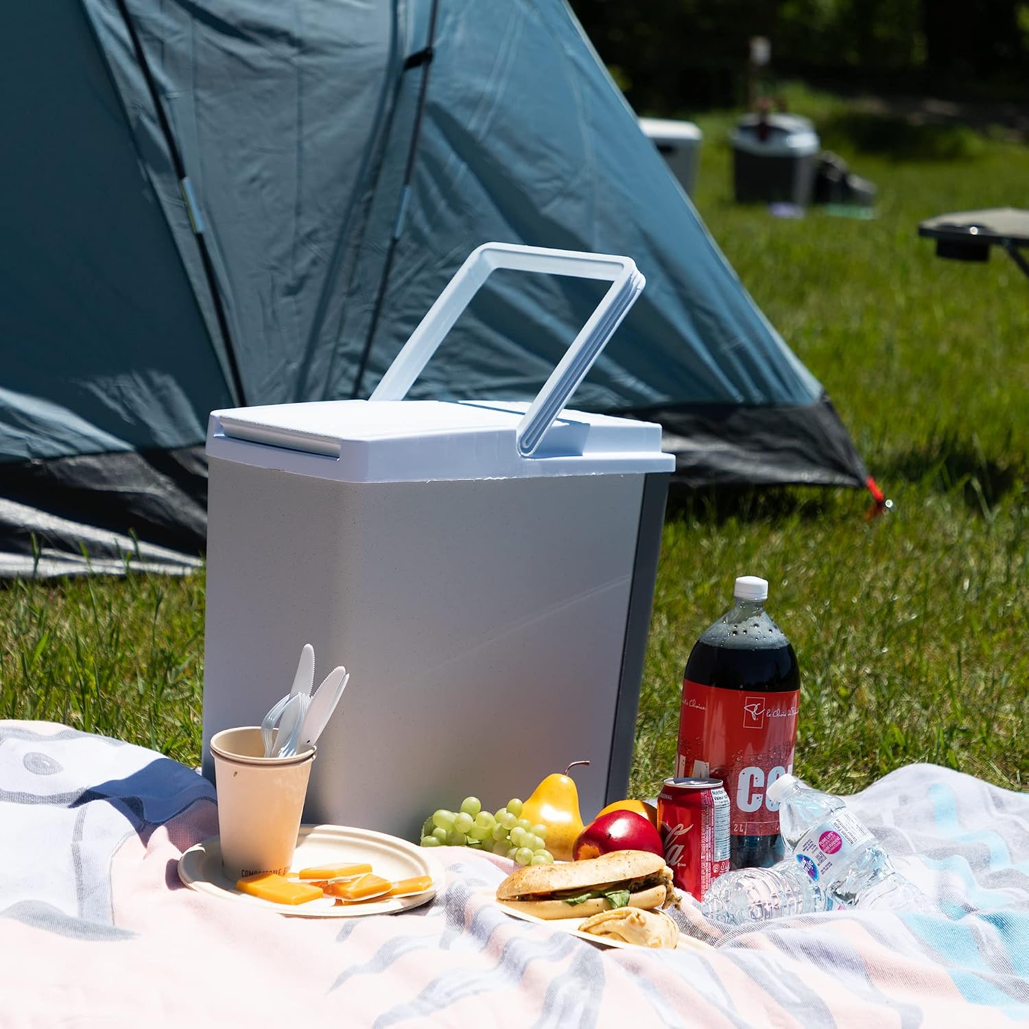 Koolatron Electric Portable Cooler Plug in 12V Car Cooler/Warmer, 18 qt (17 L), No Ice Thermo Electric Portable Fridge for Camping, Travel Road Trips Trucking with 12 Volt DC Power Cord, Gray/White.