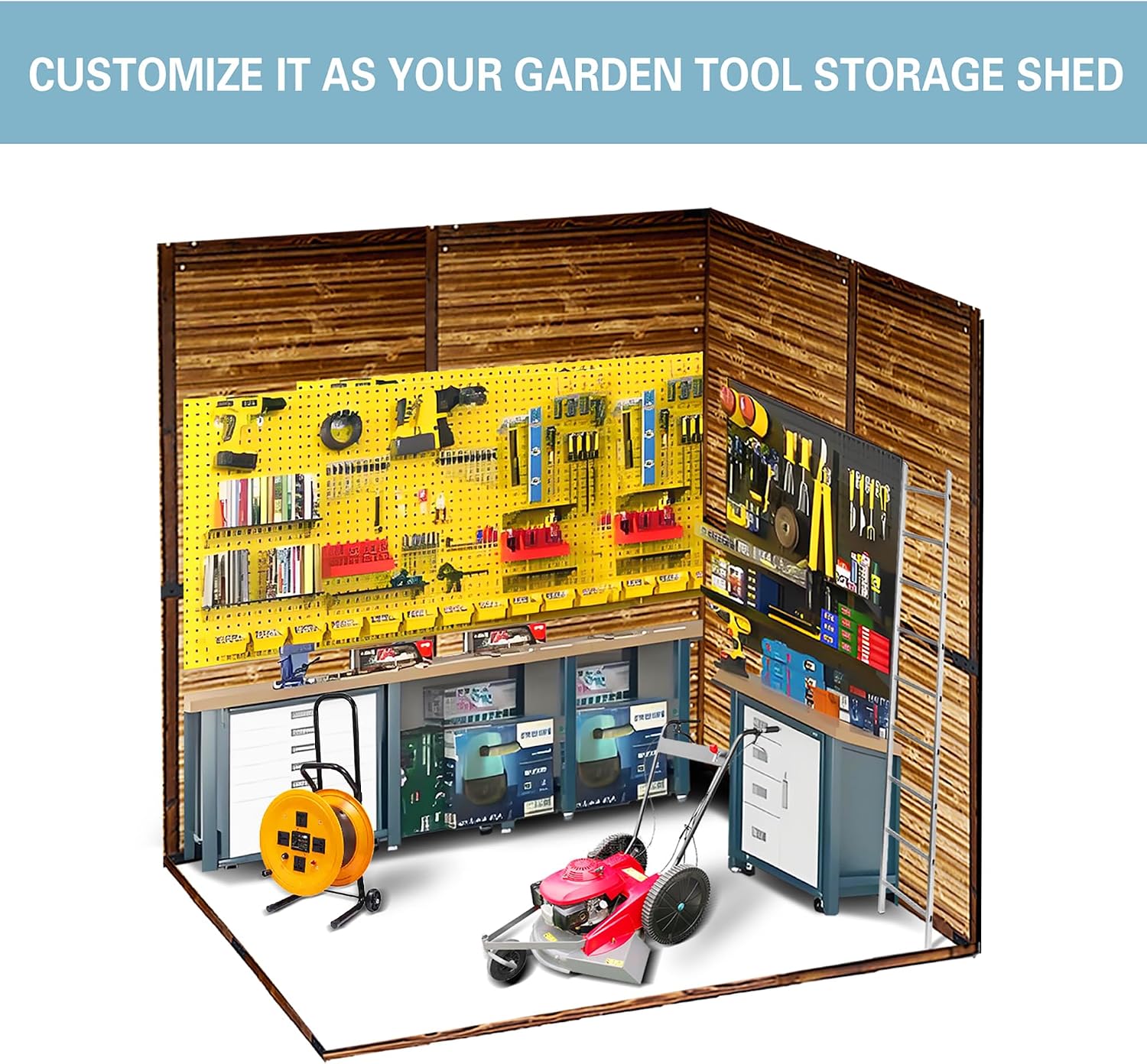 6x4 FT Outdoor Storage Shed with Windows, Wood & Metal Tool Shed Waterproof Storage House for Outside Patio, Garden, Backyard, 4 Vents (Without Floor) Wood Color