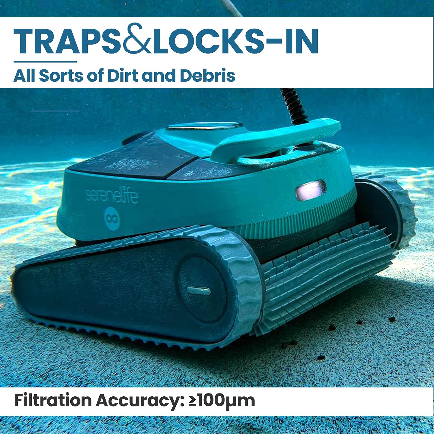 SereneLife Automatic Robotic Pool Cleaner for In-Ground Pools, 3-Motor Wall Climbing Pool Cleaning Robot w/Dual Scrub Brushes, Tangle-Free Cable, Superior Filtration, Energy-Saving, Up to 50ft