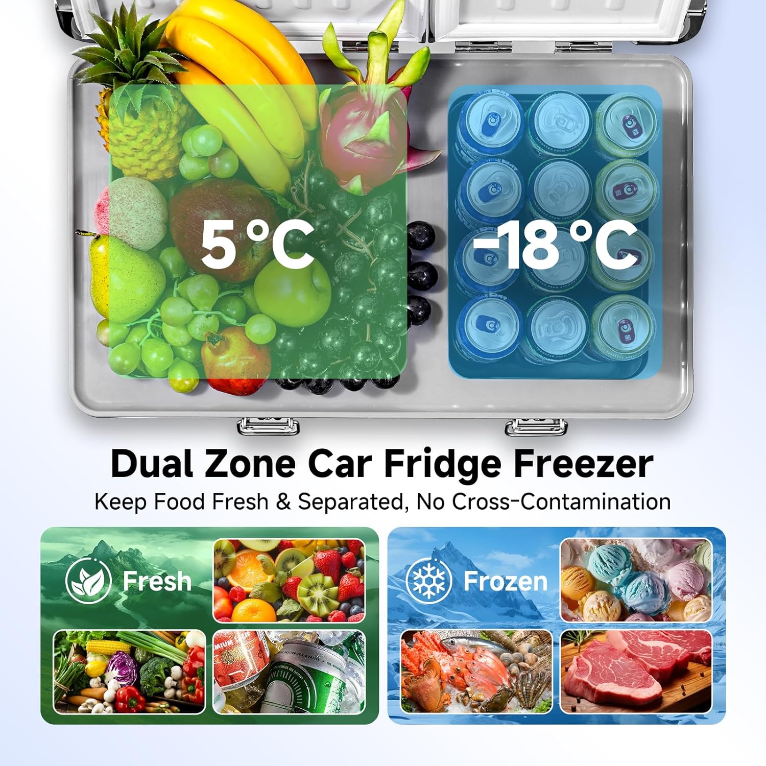 BODEGA 42 Quart (40L) Portable Car Refrigerator, 12V Dual Zone Car Fridge Freezer, Lightweight Aluminum Electric Cooler with Compressor, -4°F to 68°F, DC/AC for Truck, RV, Camping, Van, Home Use