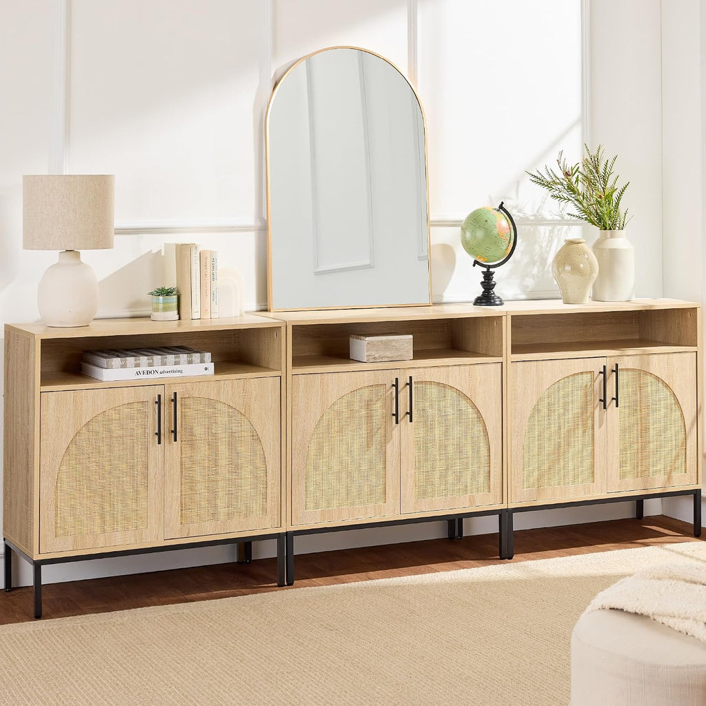 Best Choice Products Rattan Sideboard Buffet Cabinet, Entryway Table, Accent Storage Cabinet, Console Table for Hallway, Living Room, Dining Room - Natural