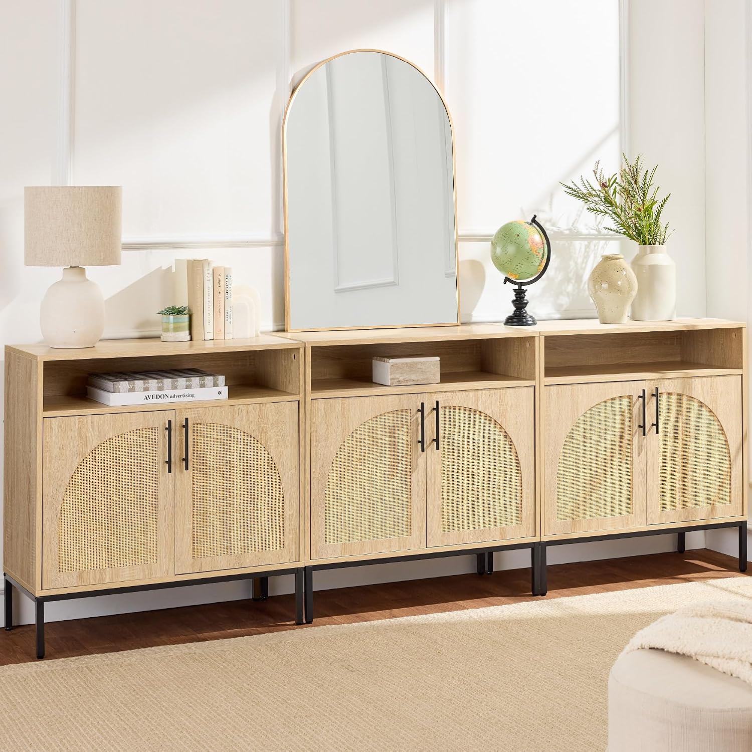 Best Choice Products Rattan Sideboard Buffet Cabinet, Entryway Table, Accent Storage Cabinet, Console Table for Hallway, Living Room, Dining Room - Natural