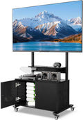Rolling TV Stand with TV Mount,TV Floor Stand with Storage Cabinet for 32-75in Screen,Mobile TV Stand on Wheels with Foldable Table,Height Adjustable,Entertainment Center for Outdoor and Living Room