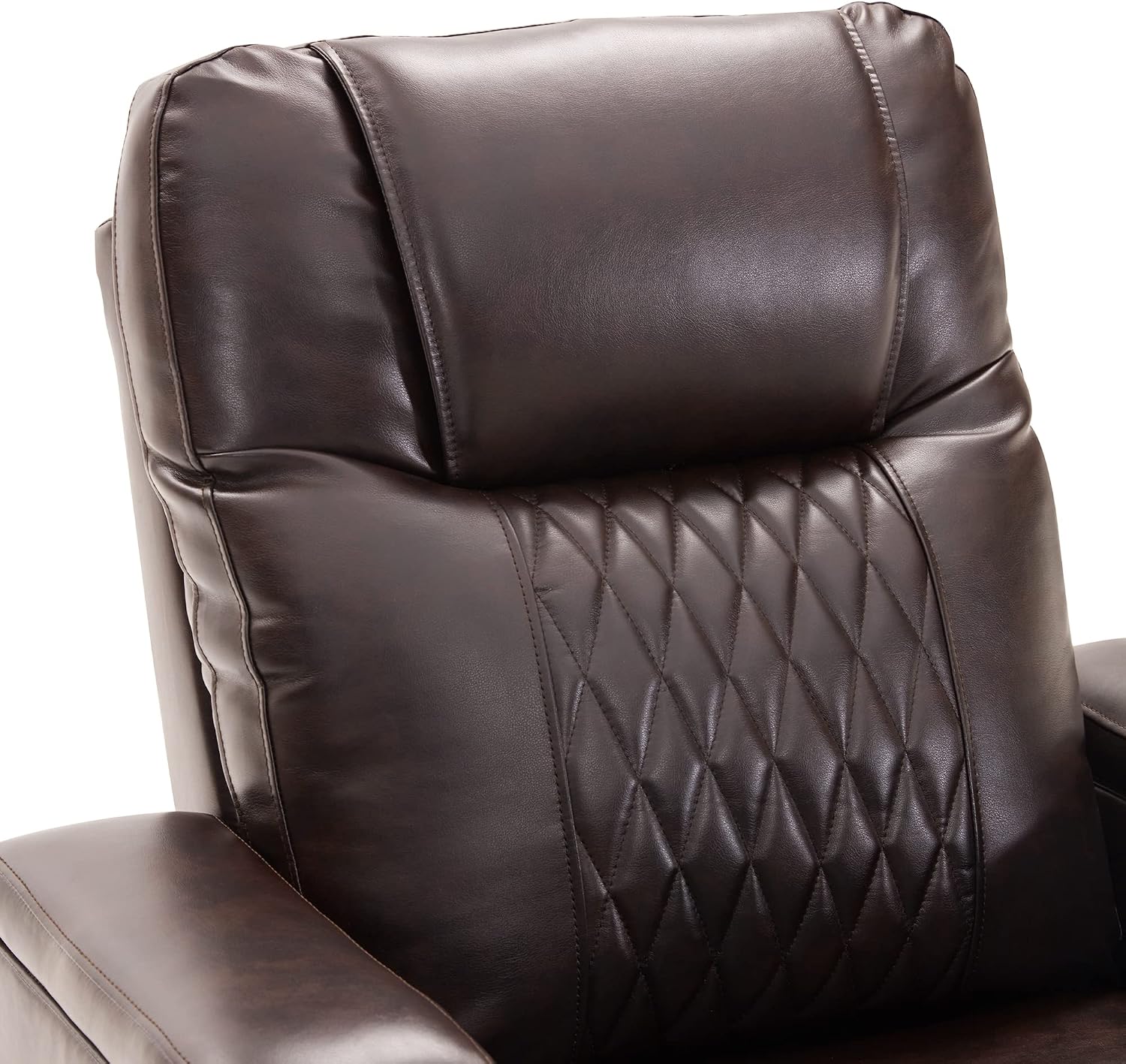 P PURLOVE Power Motion Recliner Chair for Home, PU Recliner Chair with USB Charging Port and Hidden Arm Storage 2 Convenient Cup Holders, Home Theater Seating with 360° Swivel Tray Table (Brown)