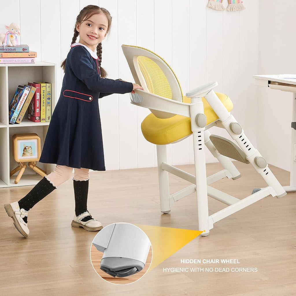 Ergonomic Kids' Study Chair, Height Adjustable Kids Desk Chair for Boys Girls,Comfortable for Teenagers Playing, Drawing, Ideal Gift for Children,Students（Yellow）