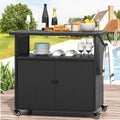 Outdoor Storage Cabinet on Wheels for Patio Outdoor Rattan Bar Cart on Wheels Storage Kitchen Cabinet Waterproof for Grill Outdoor Sideboard for Outside, Pool, Backyard Bar, Parties, Poolside
