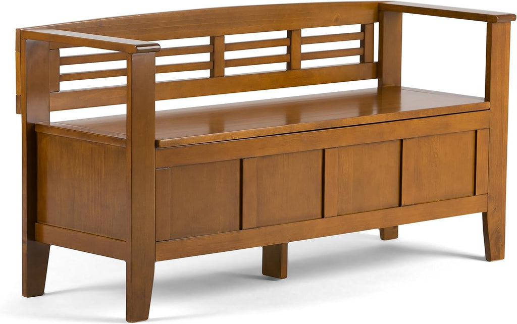 SIMPLIHOME Adams Entryway Storage Bench - 48 inch Wide Solid Wood Hallway Seat in Light Avalon Brown, Contemporary Bench for Entryway or Living Room with Lift-Up Lid and Spacious Storage