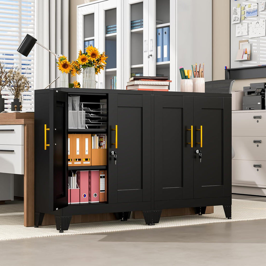 Black Metal Storage Cabinet, 36' Tall Locking Storage Cabinet with 2 Adjustable Shelves, Steel Locker Organizer, for Office, Home, School, 2PS