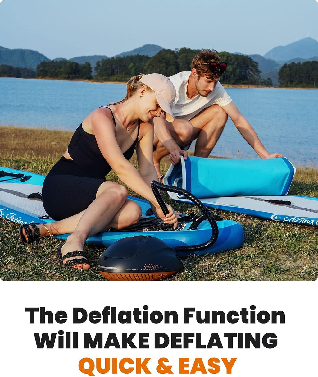OutdoorMaster 16PSI High Pressure SUP Air Pump with Rechargeable Battery The Whale - Intelligent Dual Stage Inflation & Auto-Off Feature and Deflation Function for Inflatable Stand Up Paddle Boards