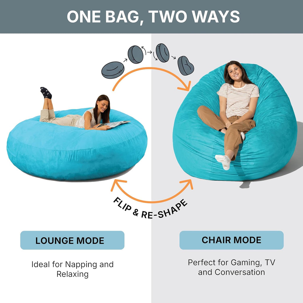 Jaxx 6 Foot Cocoon - 2-in-1 Convertible Bean Bag Bed & Large Bean Bag Chair for Adults, Microsuede Teal