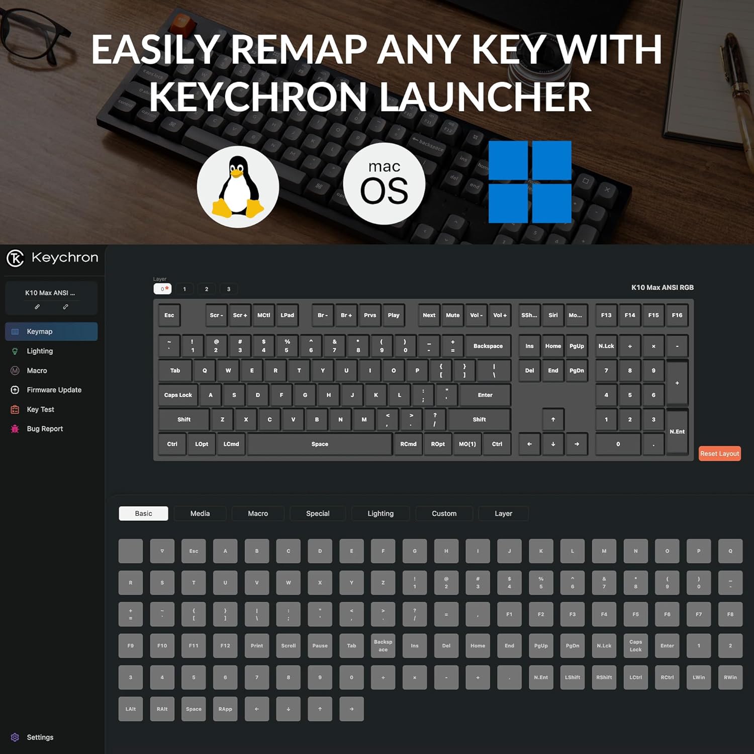 Keychron K10 Max Wireless Custom Mechanical Keyboard, QMK 2.4 GHz Bluetooth Full-Size with Hot-swappable Keychron Super Red Switch Compatible with Mac Windows Linux (RGB Backlit)