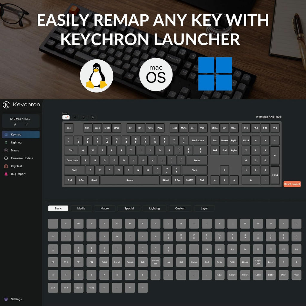 Keychron K10 Max Wireless Custom Mechanical Keyboard, QMK 2.4 GHz Bluetooth Full-Size with Hot-swappable Keychron Super Brown Switch Compatible with Mac Windows Linux (RGB Backlit)