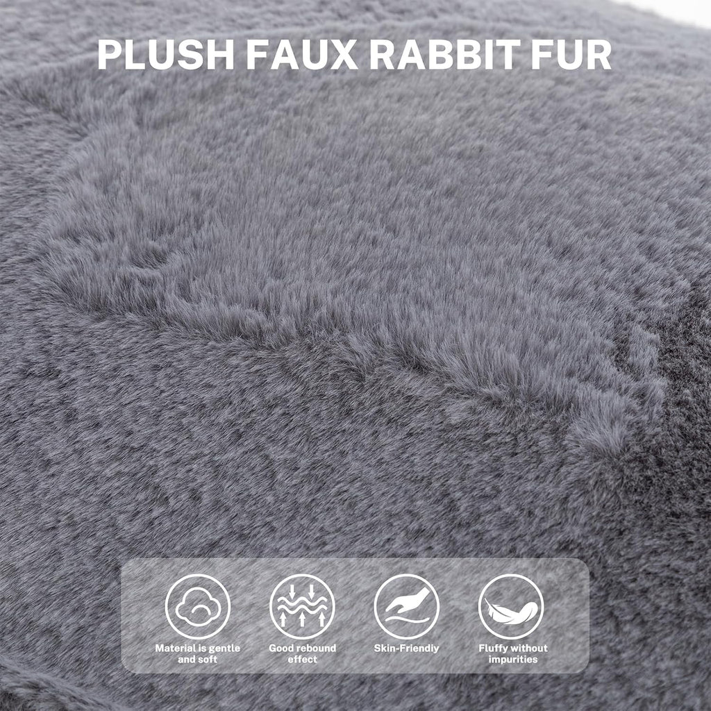 Giant Bean Bag Chair, Comfy Large Bean Bag Chairs for Adults and Kids, Fluffy Faux Rabbit Fur Floor Sofa for Living Room Bedroom Apartment, Grey