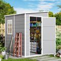 5x4 FT Plastic Outdoor Storage Sheds with Floor and Lockable Door, Compact Resin Outdoor Storage Cabinet Waterproof, Garden Shed/Tool Shed for Backyard, Patio, Lawn, Grey