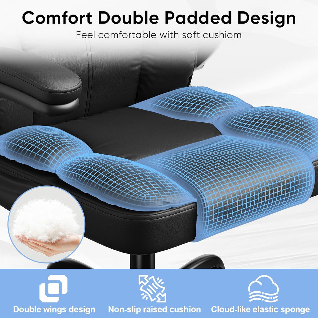 Kensaker Ergonomic Executive Office Chair with Adjustable Headrest & 90° Flip-Up Arms, High Back PU Leather Computer Desk Chair with 135° Rocking & Double Padding for Home Office Comfort, Black