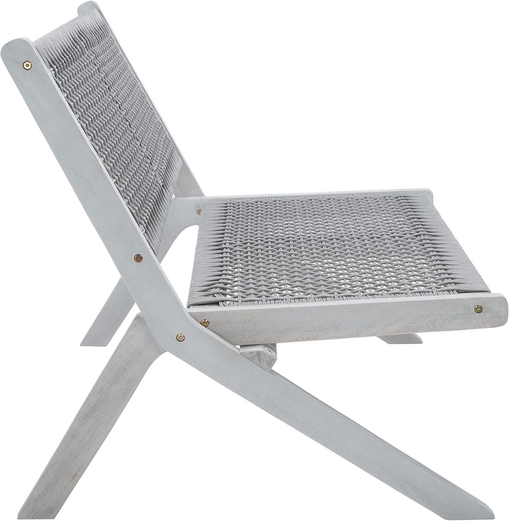 SAFAVIEH Outdoor - Kobina Folding Bench - Grey & Grey - Solid Wood and Rope - Modern Sculpted Folding Design - Ideal for Patio, Deck, Porch, Backyard, 13.8' Seat Height (PAT7304B)