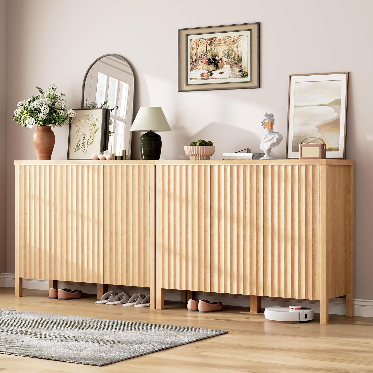 Vlsrka Shoe Cabinet with 3 Doors, Narrow Wooden Shoe Cabinet, Hidden Shoe Storage for Entryway, Foyer, Hallway (Brown D)