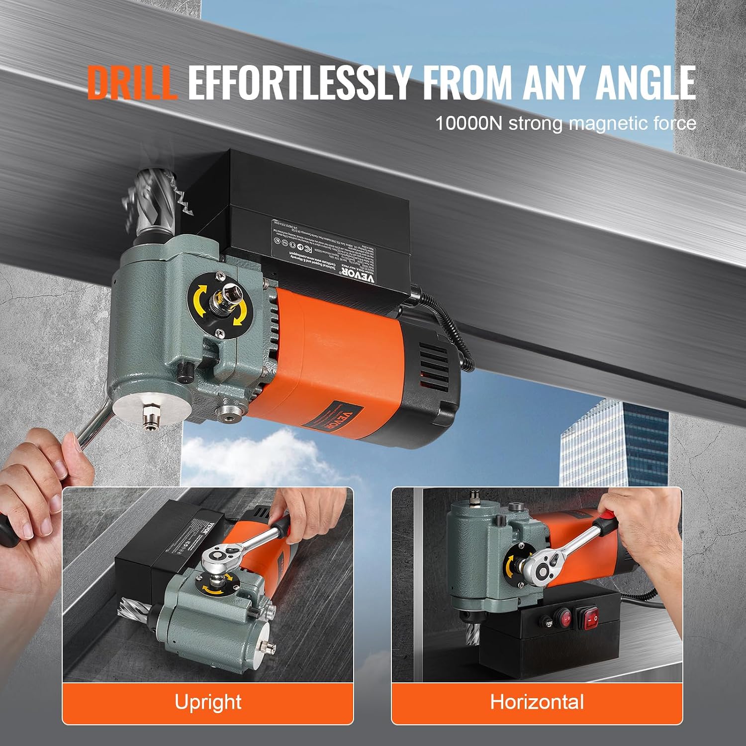 VEVOR Low Profile Magnetic Drill Press, 1300W Mag Drill, Light Weight Portable Mag Drilling Machine with Cooling Device and Overload Protection, Mag Press for Equipment Installation, Industrial