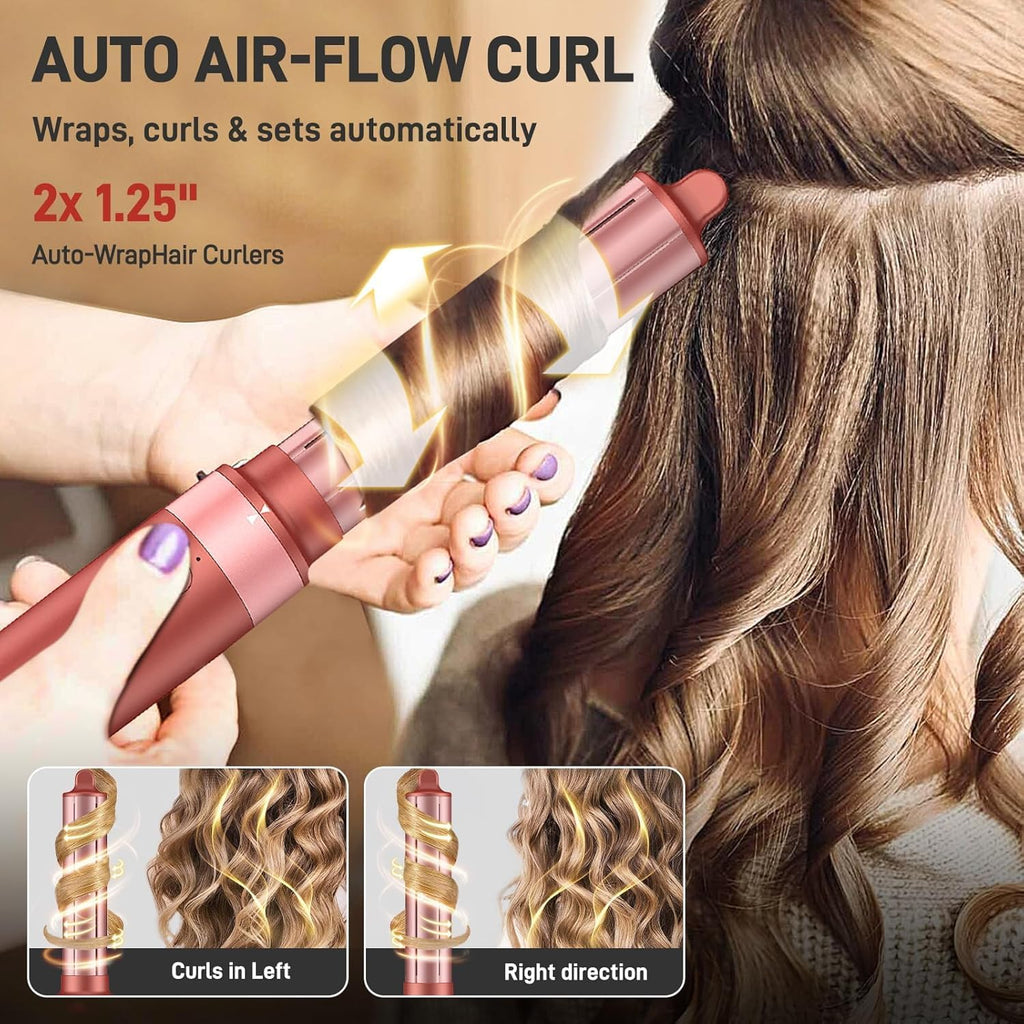 MESCOMB 5 in 1 High-Speed Hot Air Styler, Professional Frizz-Free Hair Dryer Brush, Fast Drying, No Heat Damage Air Styler Wrap for Curl, Volumize, Straighten, Includes Travel Bag (Hot Pink)