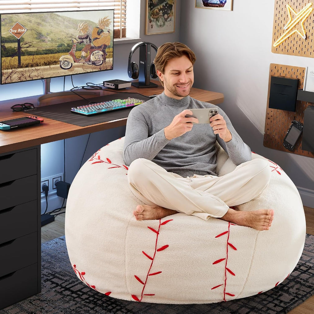 Sports Baseball Bean Bag Chair - Giant Bean Bag Chairs for Adults and Kids - Oversized Bean Bag Sofa Couch with Filler - Plush BeanBag Furniture for Living Room Bedroom Dorm Office - 44 Inch