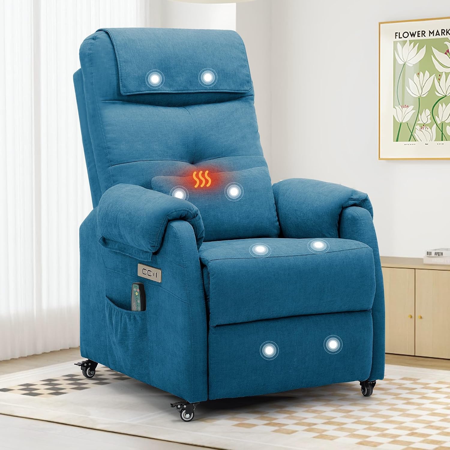Korser Adult Electric Recliner, Roller Recliner for Small Spaces, Electric Chair with Massage and Heating Functions, USB and Type-C Charging Ports, Fabric Recliners for Living Room and Bedroom