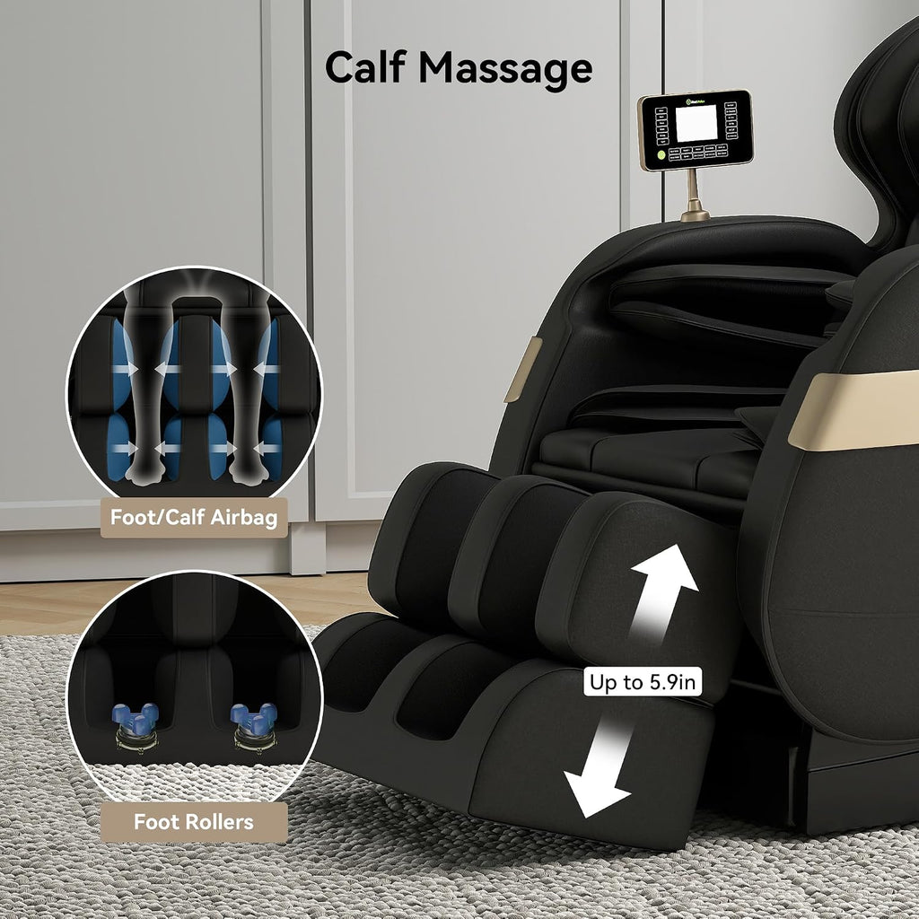 Real Relax Massage Chair Full Body of Dual Core S Track,Zero Gravity Realiner with App Control,Bluetooth,Foot Roller,Home or Office Use,Black and Gold