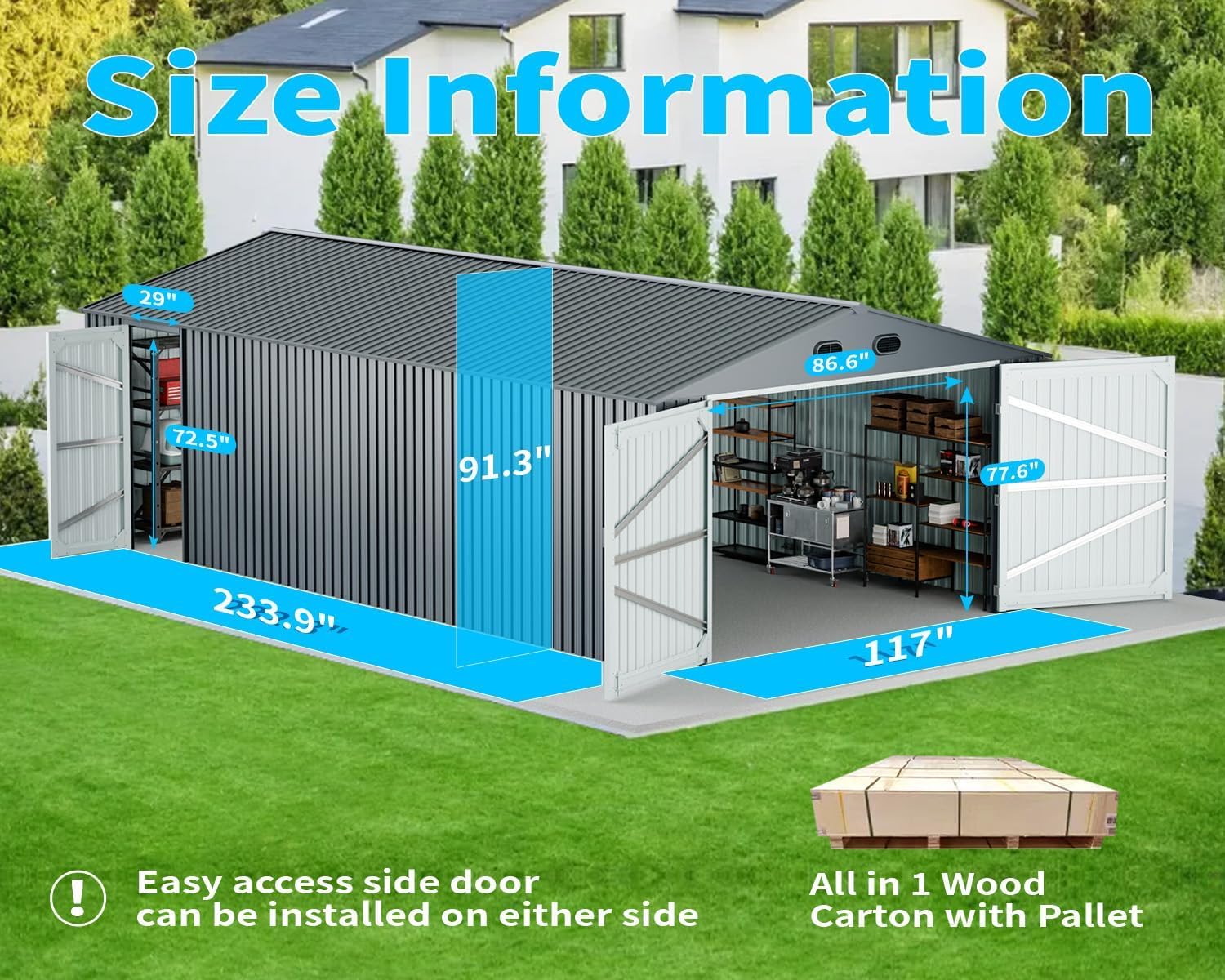 20 x 10 FT Metal Garage Shed, Large Metal Building Storage Shed with with 2 Lockable Doors&4 Air Vents, Galvanized Steel Prefab Shed Waterproof for Car, Truck, Bike, Tool, Dark Gray