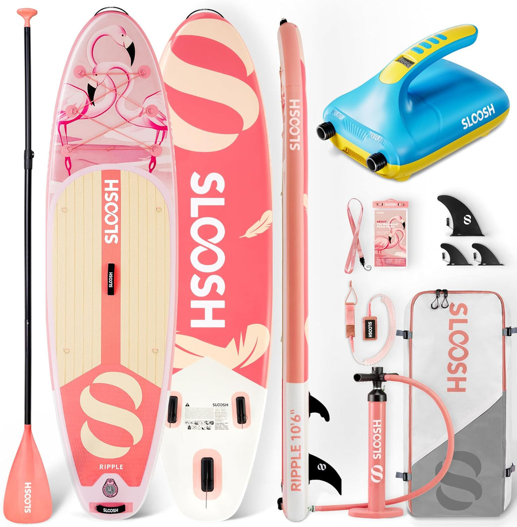 SLOOSH Inflatable SUP & Electric Pump Bundle – 10'6' Paddle Board with Premium Accessories, Non-Slip EVA Deck, 20 PSI Dual-Stage Pump for Fast Inflation, Perfect for Youth & Adults of All Skill Levels