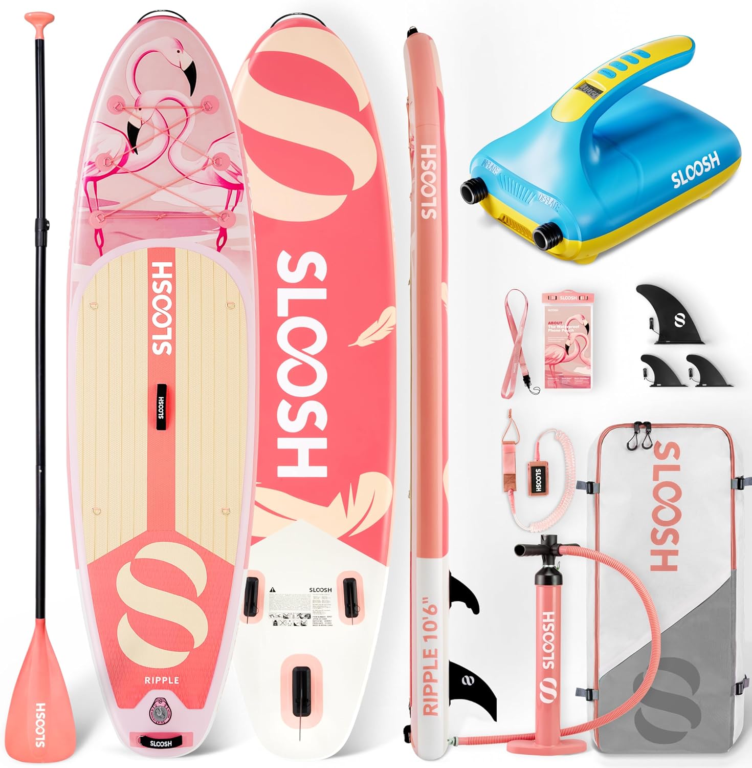 SLOOSH Inflatable SUP & Electric Pump Bundle – 10'6' Paddle Board with Premium Accessories, Non-Slip EVA Deck, 20 PSI Dual-Stage Pump for Fast Inflation, Perfect for Youth & Adults of All Skill Levels