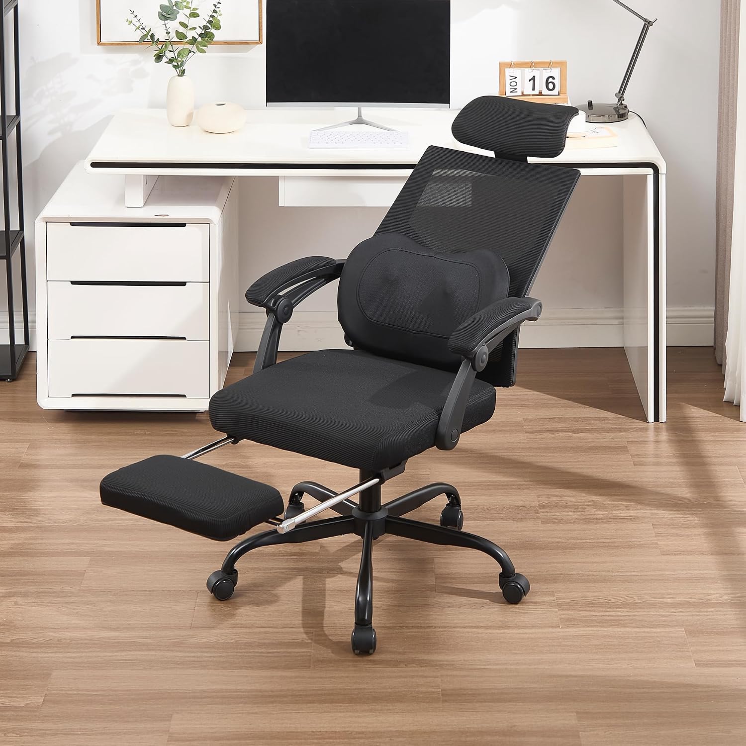 Qulomvs Ergonomic Office Chair with Massage&Heated Lumbar Support, Kneading Massage Office Chair with Foot Rest, Reclining Home Office Desk Chair Adjustable Mesh Computer Desk Chair with Wheels