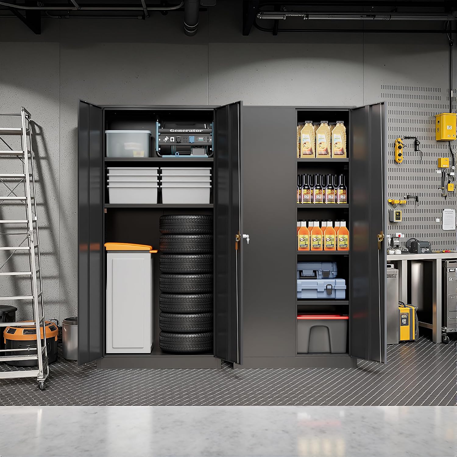 Pataku Metal Storage Cabinet, 72' Garage Cabinet with Doors and Shelves Lockable Steel Multifunctional Cabinets, Black File Cabinets for Home, Office, Garage, Warehouse(Black)