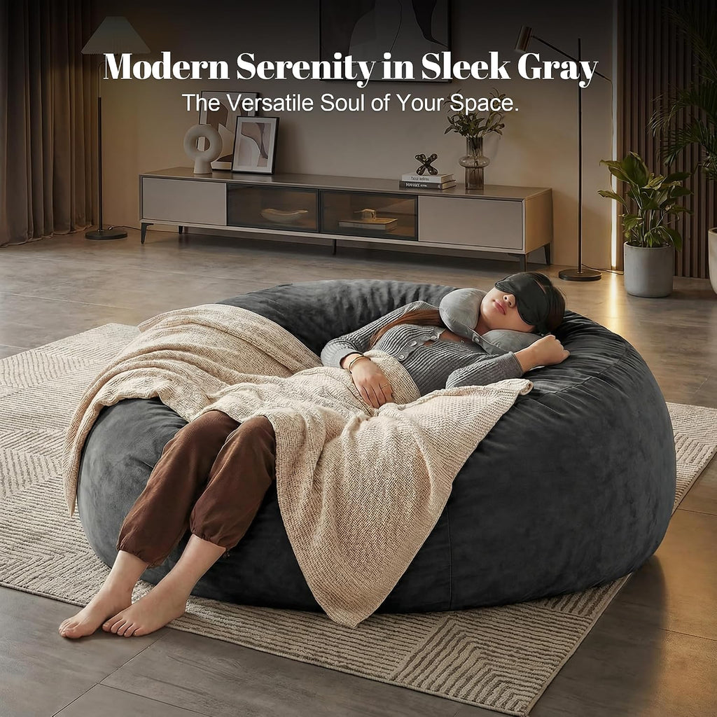 Codi Big Giant Bean Bag Chair with Filler Included, 5 FT - Comfy Large Beanbag Chairs for Adults - Machine Washable and Soft Mink Bonded Cover - Charcoal Grey, 5ft