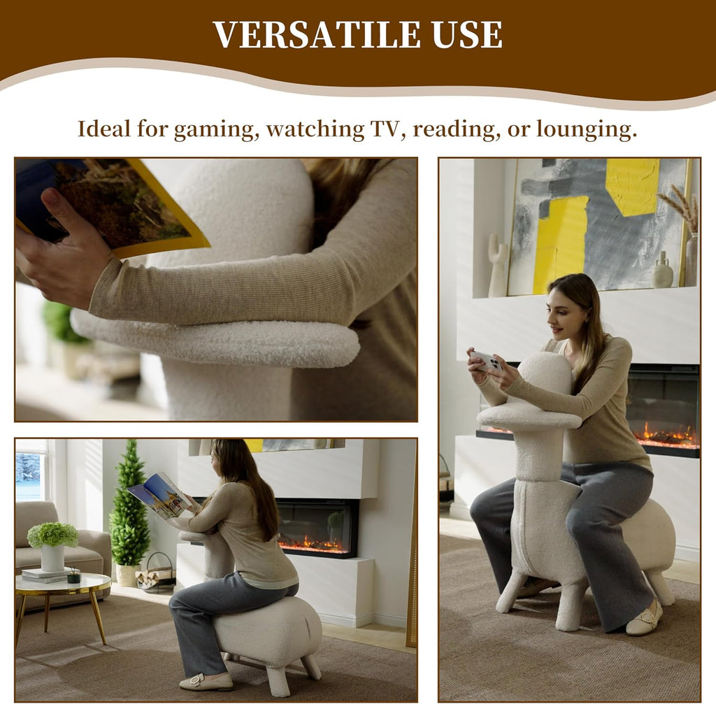 Animal Shape Gaming Chair, Soft Lamb Wool, Cute Duckbill-Shaped Chair for kids, Deep Cushion, Small Sofa for Small Space, Ideal for Bedroom/Living Room/Office, Stylish Furniture, Easy Assembly, Beige