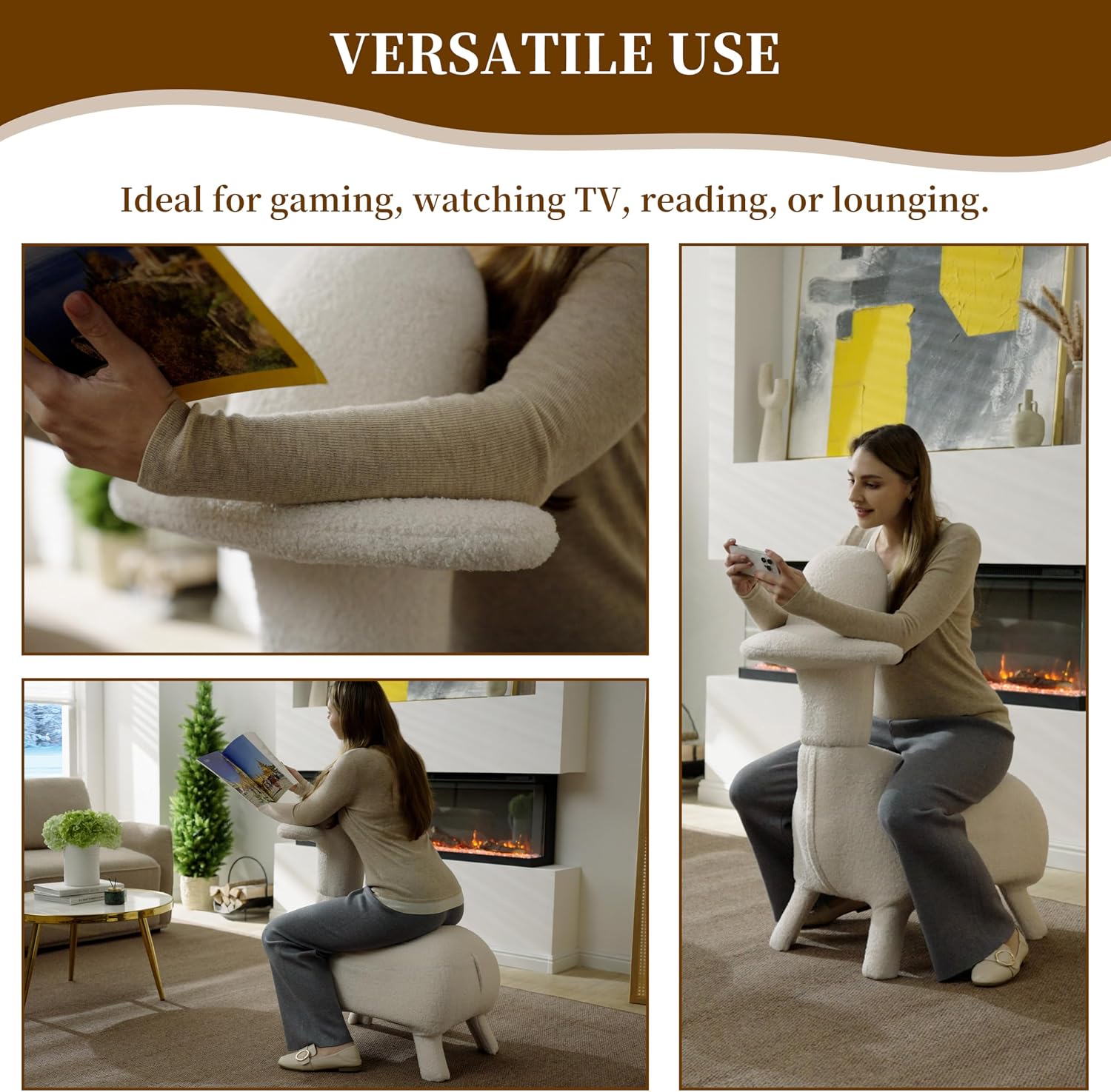 Animal Shape Gaming Chair, Soft Lamb Wool, Cute Duckbill-Shaped Chair for kids, Deep Cushion, Small Sofa for Small Space, Ideal for Bedroom/Living Room/Office, Stylish Furniture, Easy Assembly, Beige