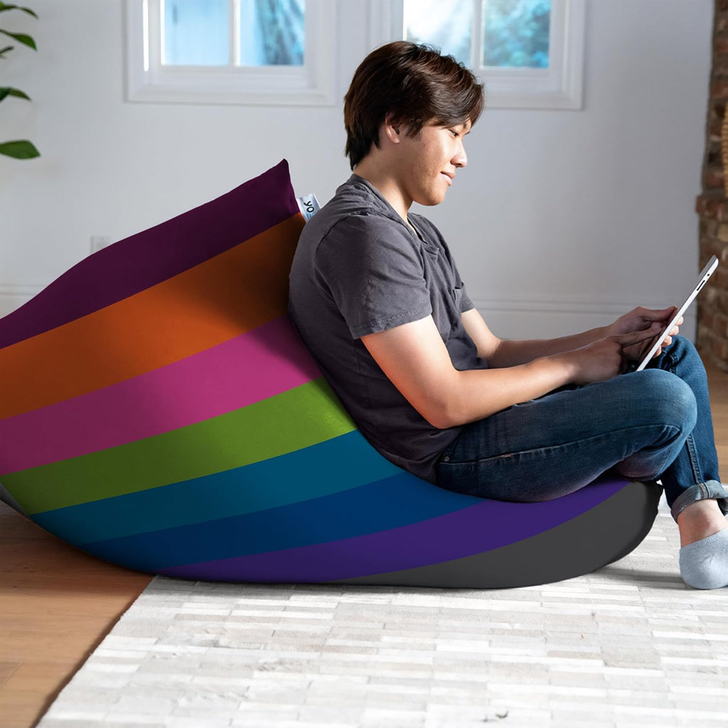 Yogibo Short Bean Bag Lounger Chair for Adults, Kids and Teens with Filling, Soft, Plush, Comfy, Sensory Lounge Beanbag Loveseat, Washable Cover, Bright Rainbow