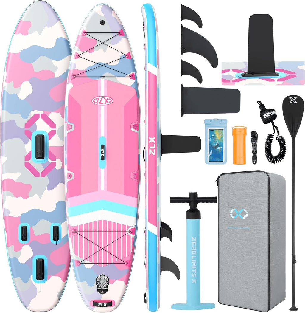 ZLX 11'6'x35' Ultra Wide Inflatable Stand Up Paddle Board | Stable Non-Slip Deck Pad, Unique Fin System, Premium SUP Accessories & Backpack - Upgraded Pump for Adults, All Skill Levels